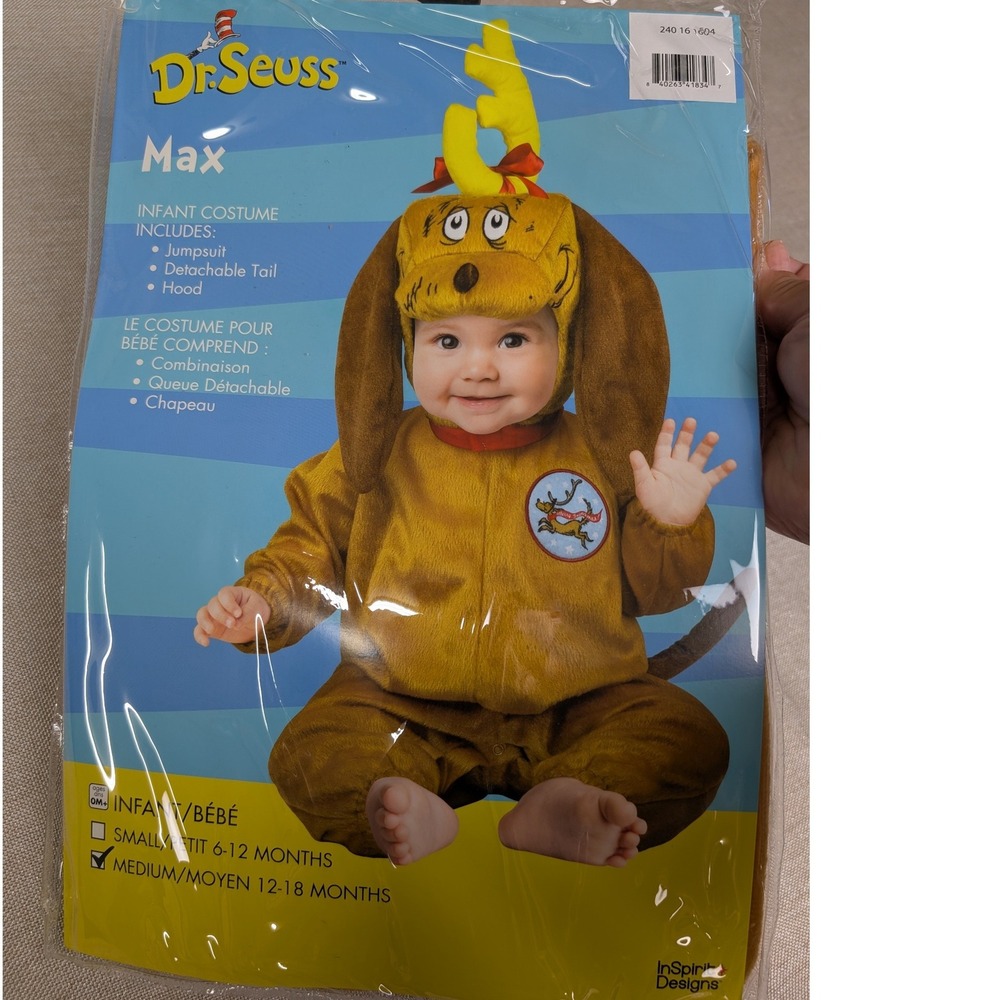 Dr. Seuss Max Costume Infant 12-18 Months Brown NWT Grinch Reindeer Antler Dog